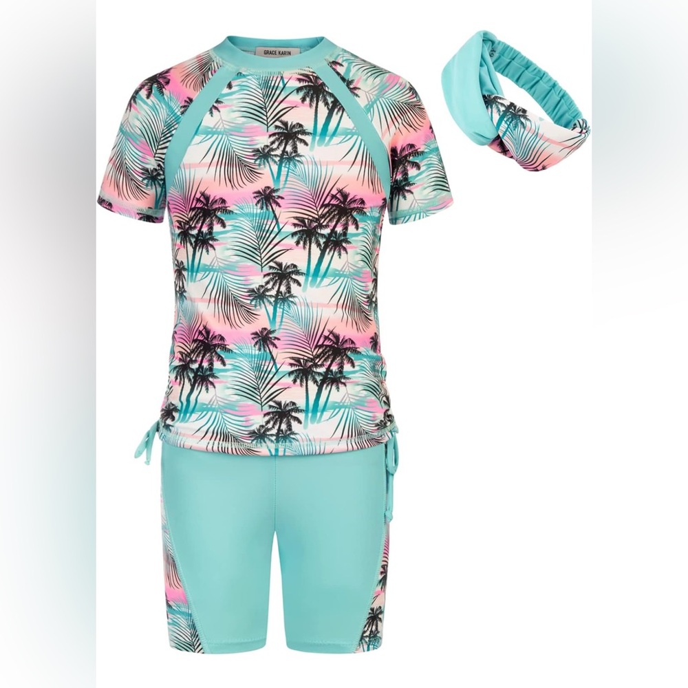 Grace Karin Kids Swim Rashguard Set - Pink and Blue